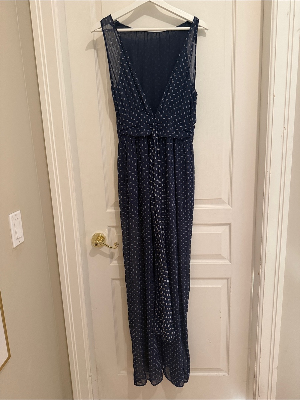 Zara Navy Small Flower Polka Dot Sleeveless Jumpsuit size Medium